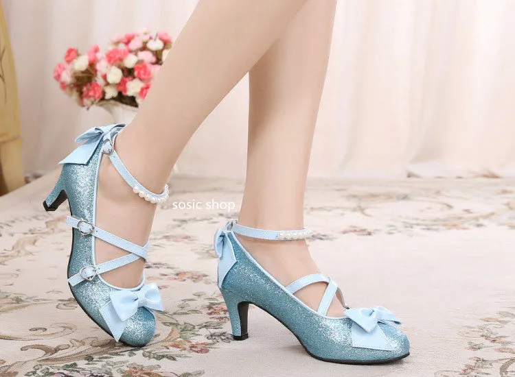 Sosic shop~Japanese Style Sequins Bow High Heels