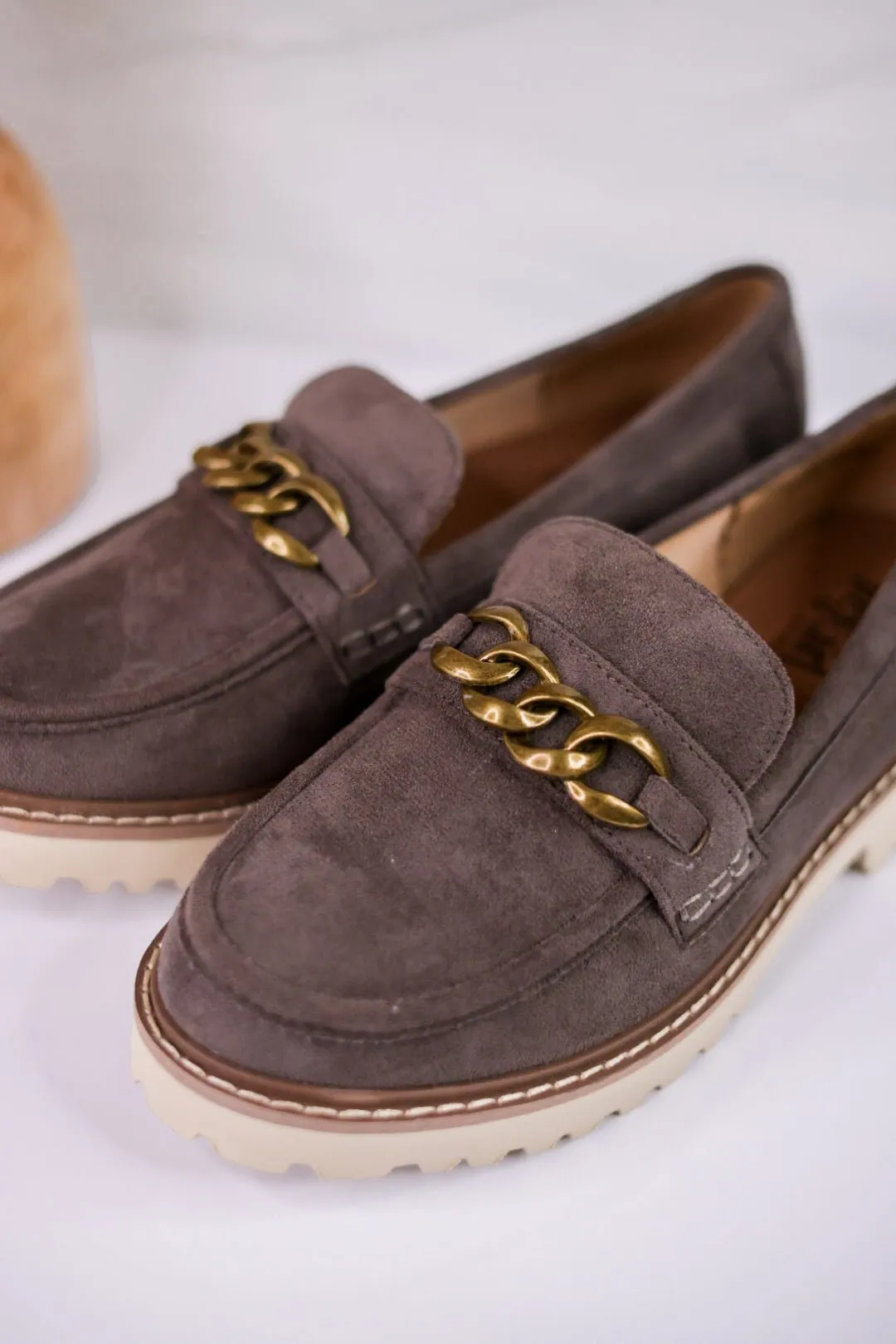 Stone Gray Loafers with Chain Detail FINAL SALE