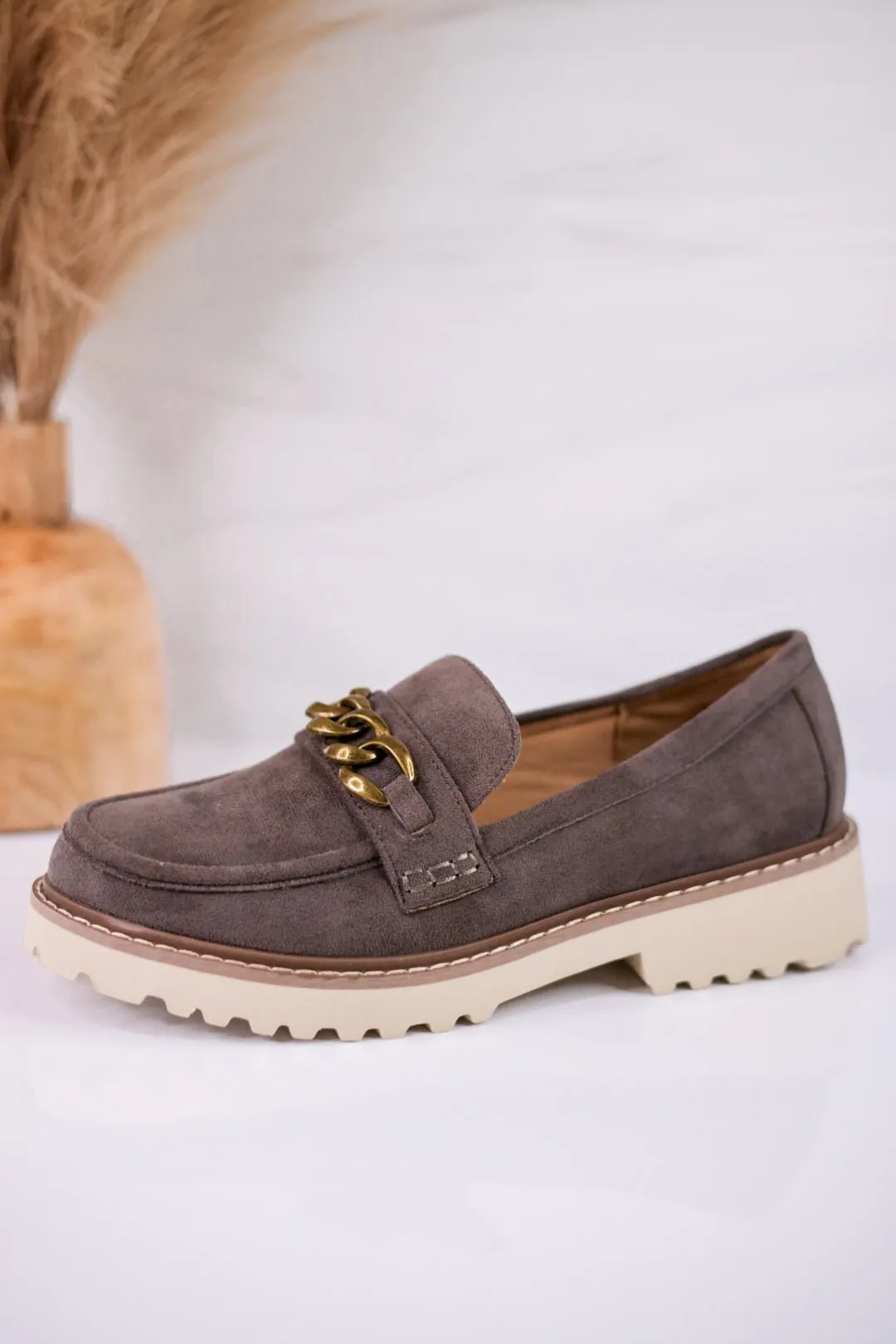 Stone Gray Loafers with Chain Detail FINAL SALE
