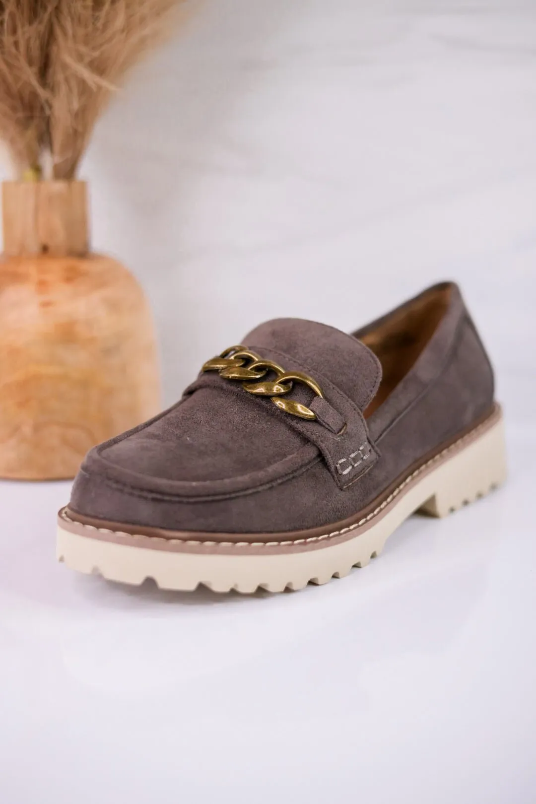 Stone Gray Loafers with Chain Detail FINAL SALE