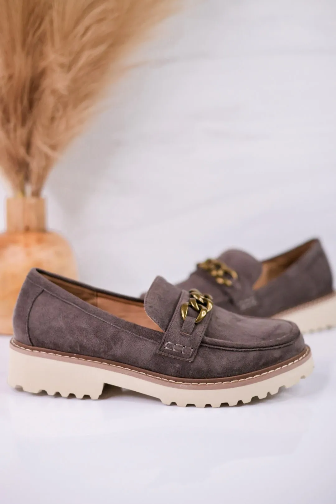 Stone Gray Loafers with Chain Detail FINAL SALE