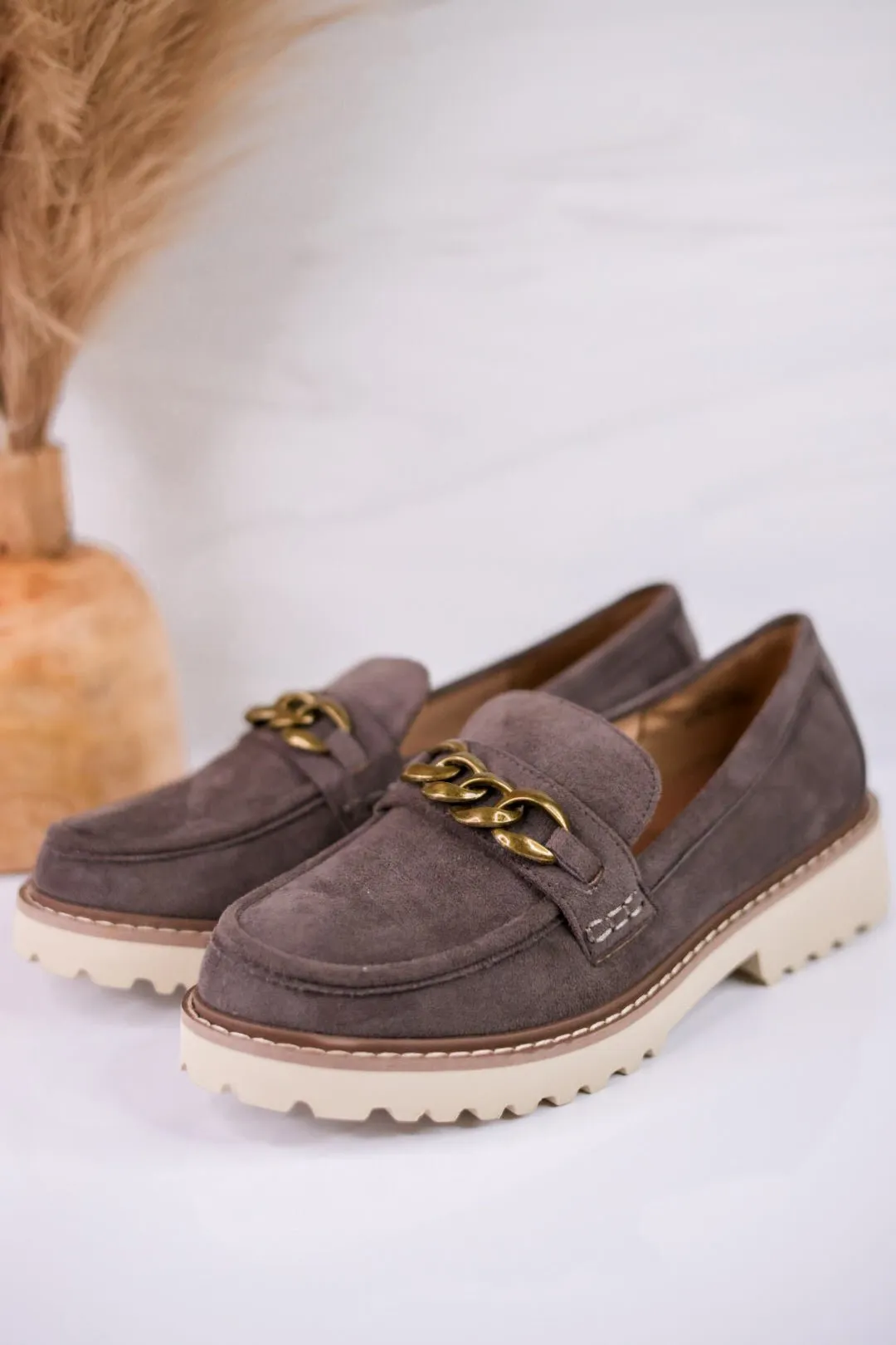 Stone Gray Loafers with Chain Detail FINAL SALE