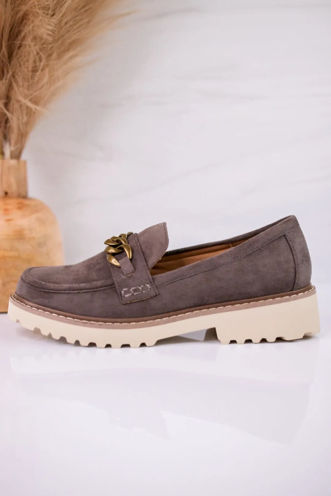 Stone Gray Loafers with Chain Detail FINAL SALE