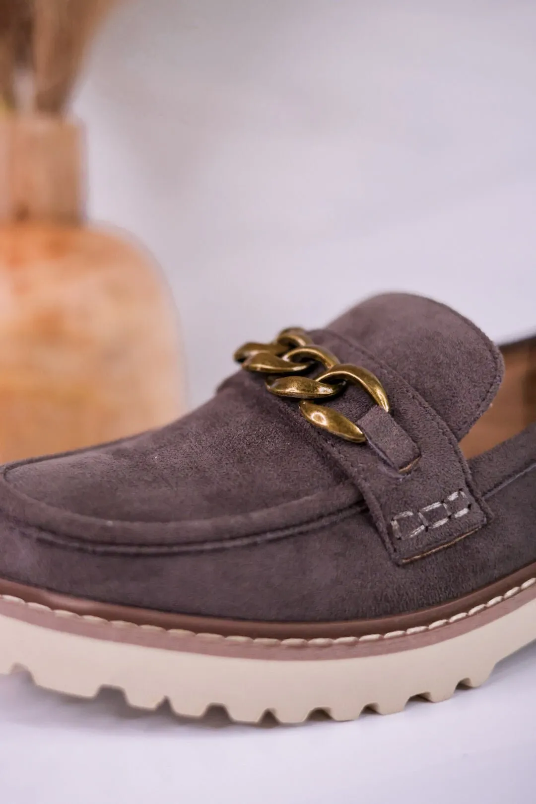 Stone Gray Loafers with Chain Detail FINAL SALE