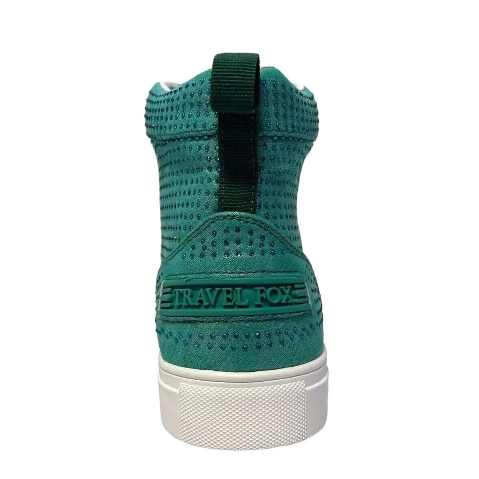 Travel Fox Men's Green Rhinestone Nappa Leather High Top Sneakers 9210 27