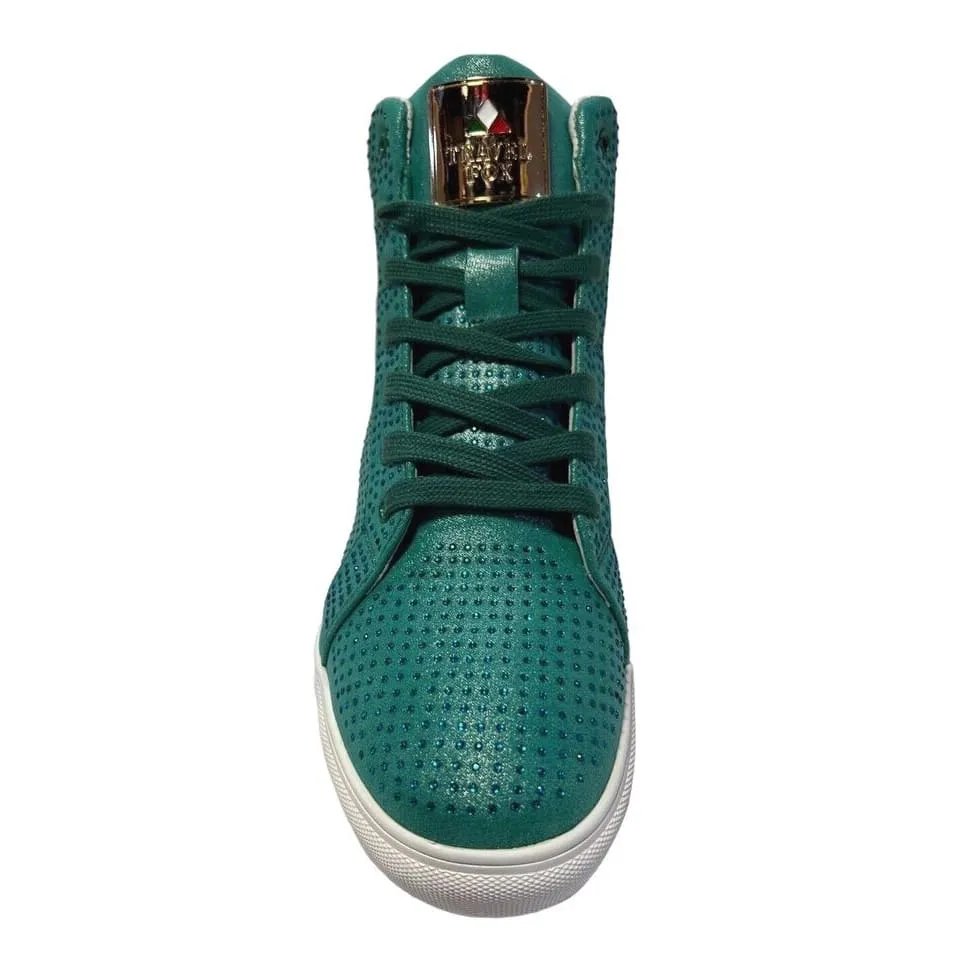 Travel Fox Men's Green Rhinestone Nappa Leather High Top Sneakers 9210 27