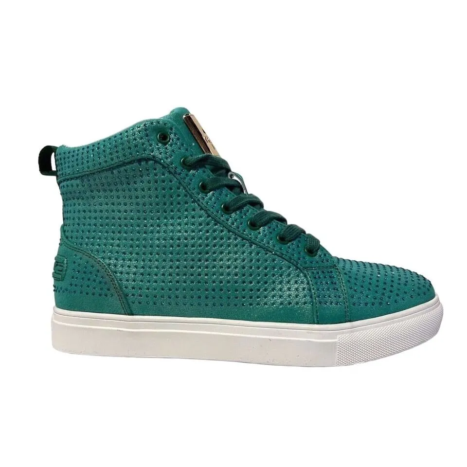 Travel Fox Men's Green Rhinestone Nappa Leather High Top Sneakers 9210 27