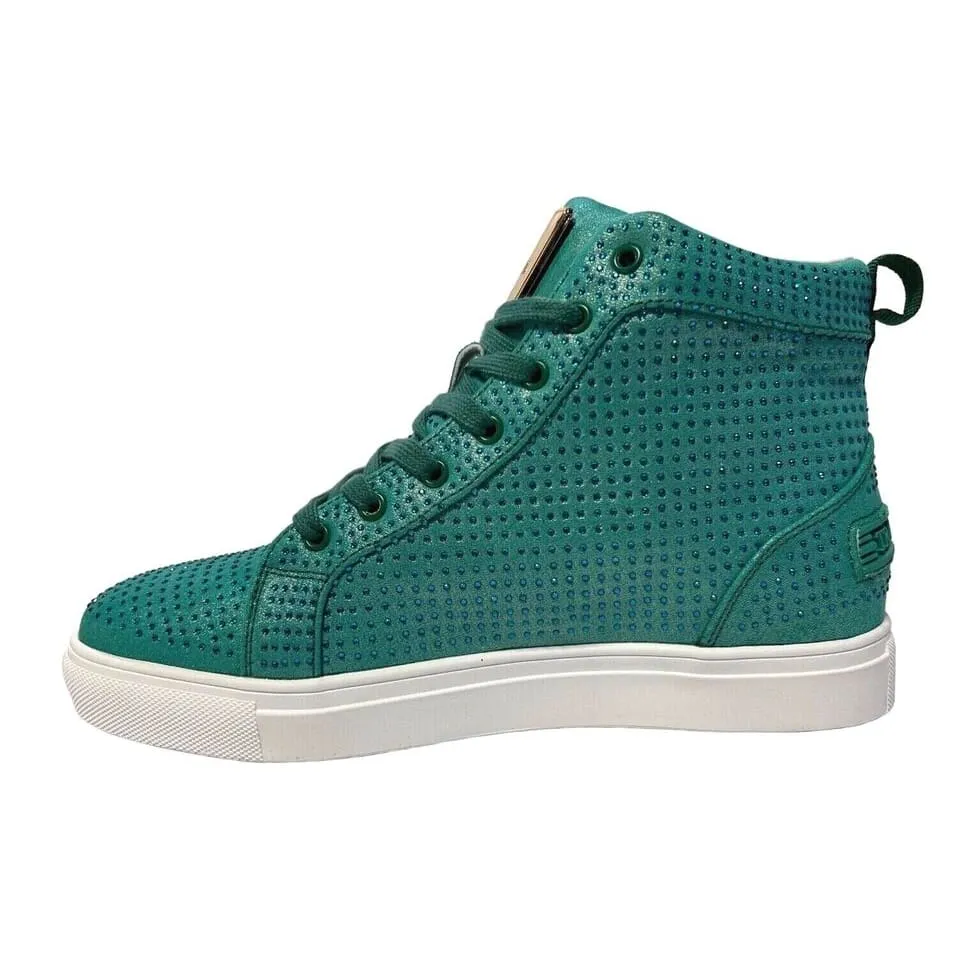 Travel Fox Men's Green Rhinestone Nappa Leather High Top Sneakers 9210 27