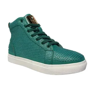 Travel Fox Men's Green Rhinestone Nappa Leather High Top Sneakers 9210 27