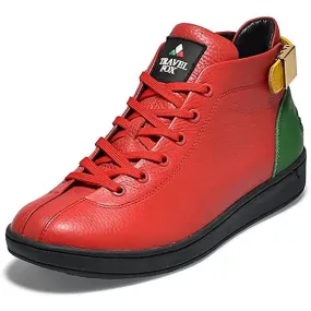 Travel Fox Men's Red Green Yellow Nappa Leather Mid Top Sneakers 915601 133
