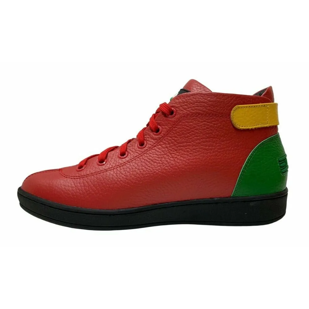 Travel Fox Men's Red Green Yellow Nappa Leather Mid Top Sneakers 915601 133