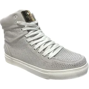 Travel Fox Men's Silver High Top Rhinstone Leather Sneakers 9220 65